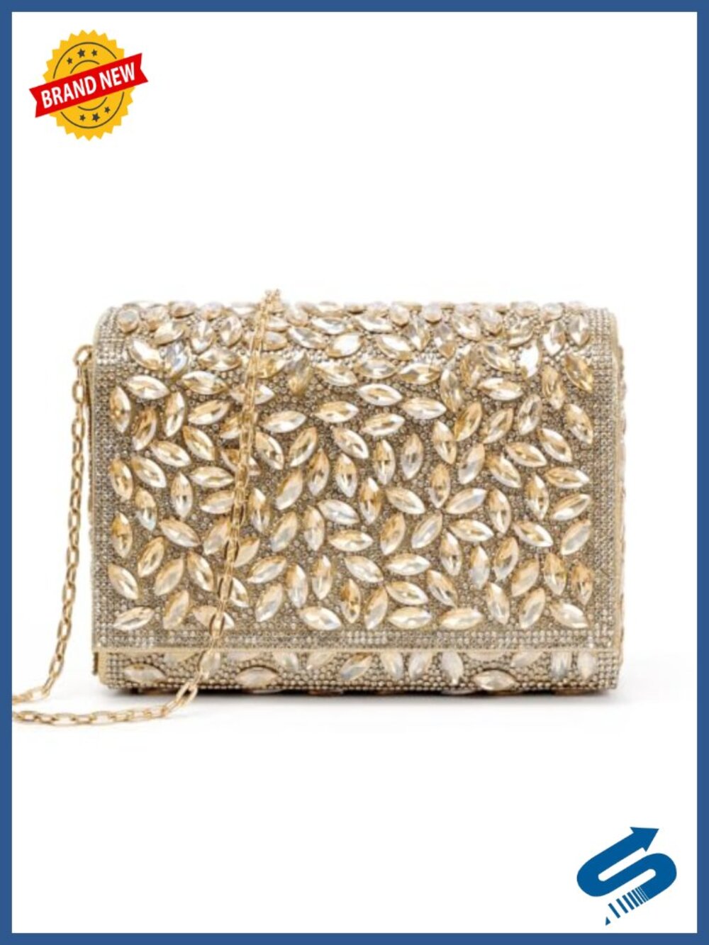 Rhinestone Clutch Evening Bag with Detachable Chain